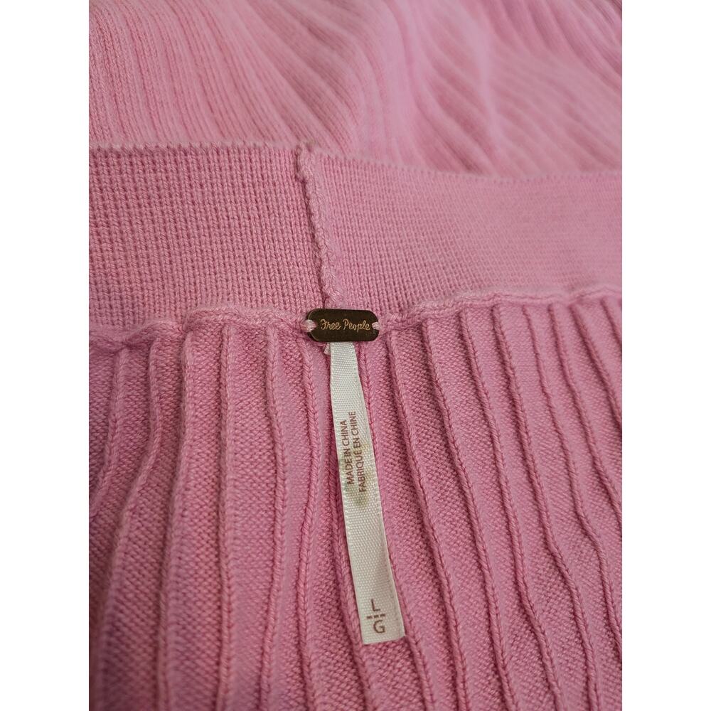 Free People Skyline Midi Skirt Size Large Pink Ribbed Knit Slit Preppy Bohemian - Picture 3 of 8